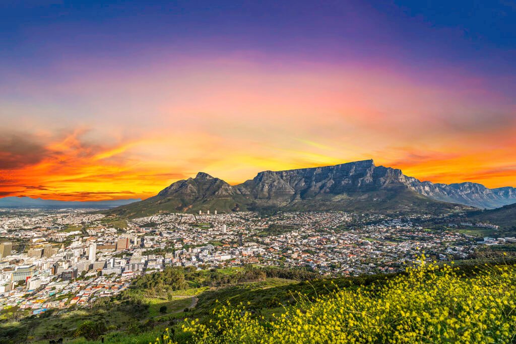 Cape Town city and Table Mountain with a beautiful twilight in Western Cape South Africa