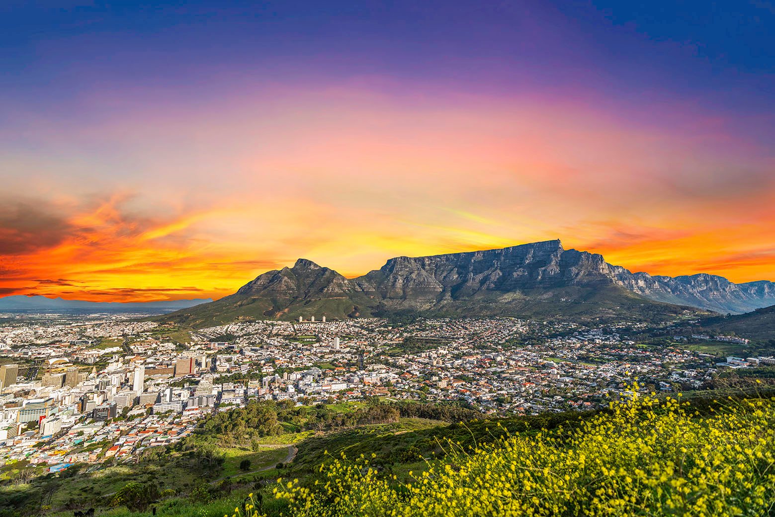 Cape Town city and Table Mountain with a beautiful twilight in Western Cape South Africa